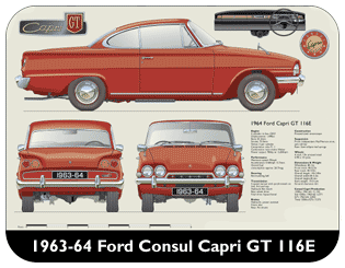 Ford Consul Capri 116E 1500GT 1962-64 Place Mat, Medium